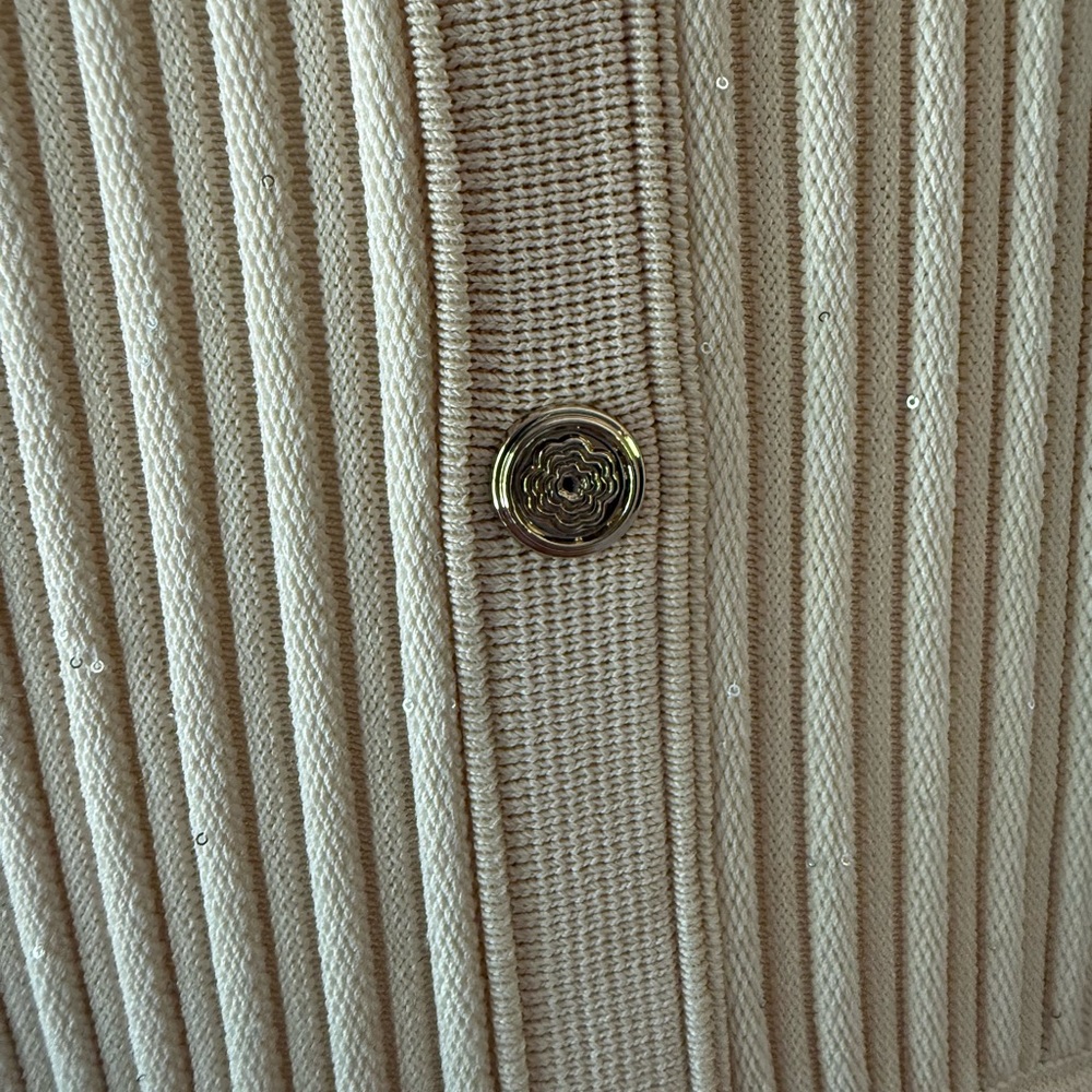 Maje NWT Cream Shimmer Ribbed Knit Maxi Dress Gold Buttons US 10 (EU 42) - Picture 8 of 8